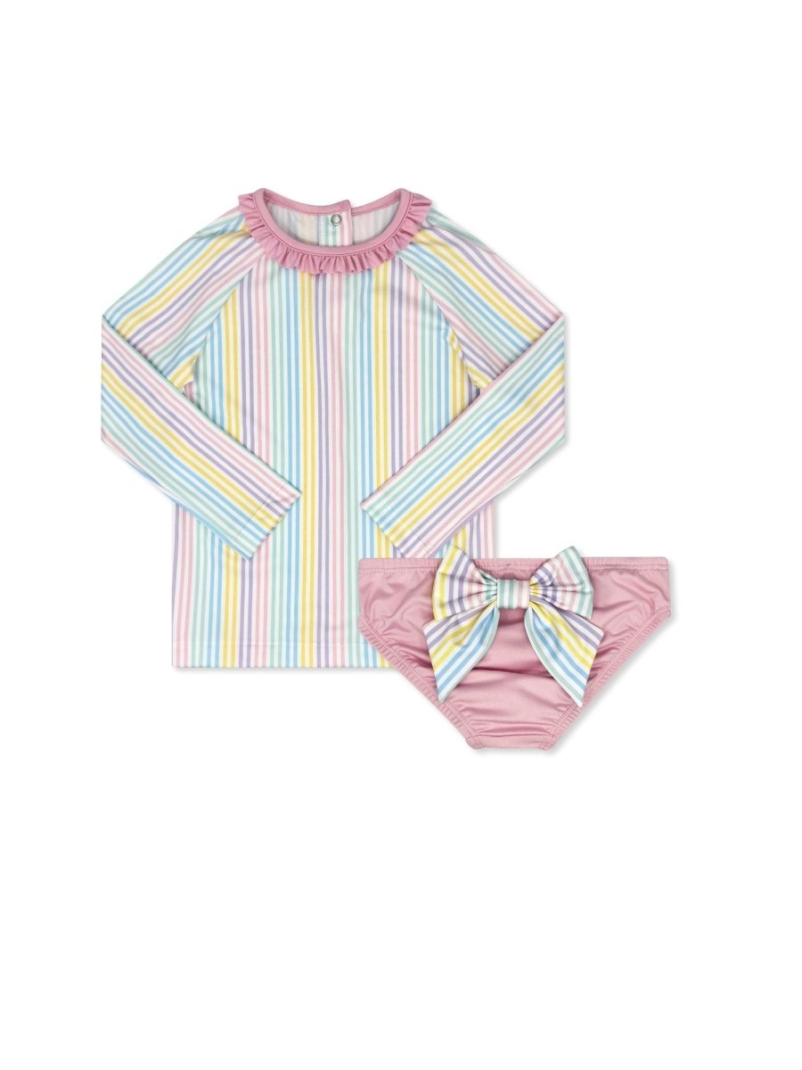 Sun and Sand Rash Guard Set - Petunia Pinstripe, Poolside Pink - Classic Swim | Lullaby Set