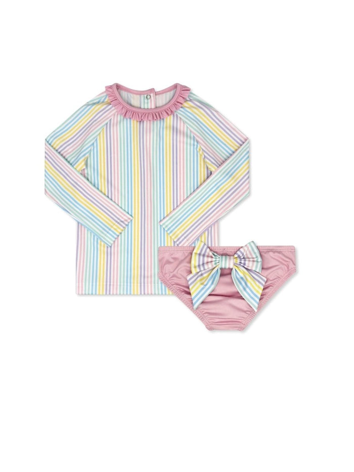 Sun and Sand Rash Guard Set - Petunia Pinstripe, Poolside Pink - Classic Swim | Lullaby Set