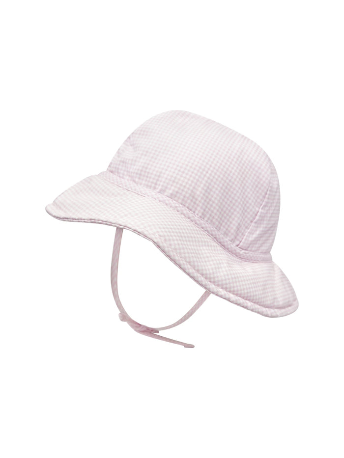 Beach Bucket Hat - Baby Pink Minigingham