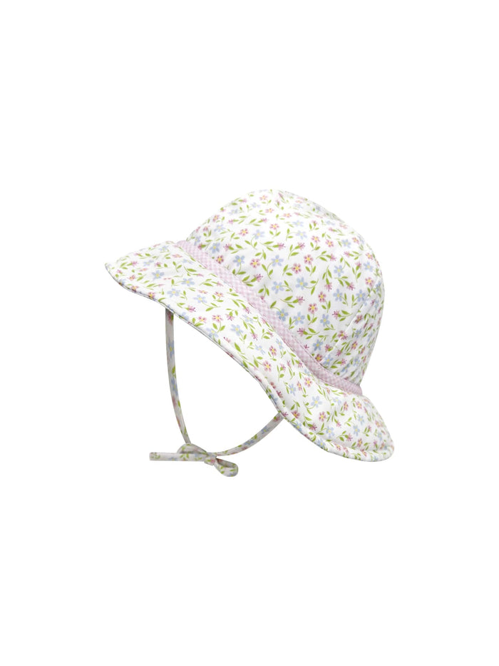 Beach Bucket Hat - Fairhope Floral, Baby Pink Minigingham