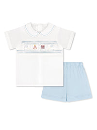 Noah Ribbon Short Set - Blessings White, Beaumont Blue