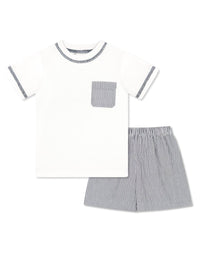 Charlie Short Set - Legacy White, Northshore Navy Seersucker - Classic Sets | Lullaby Set