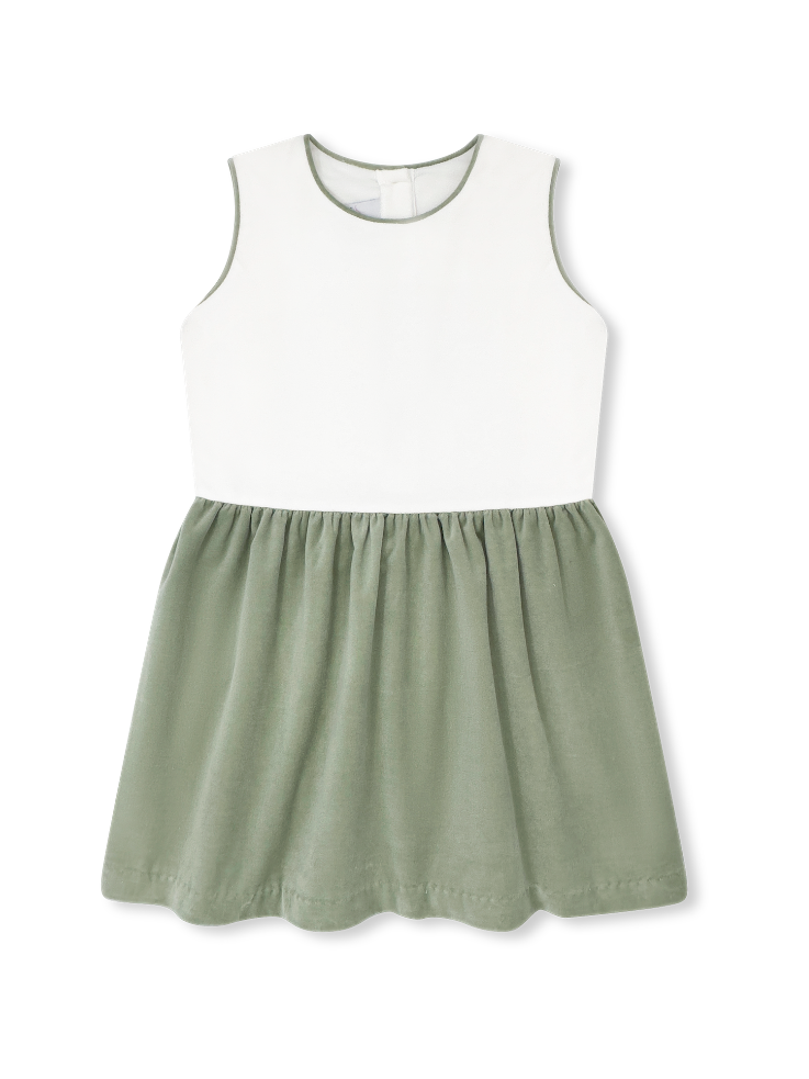 Beatrice Dress - Winter White Velvet, Leyland Green Velvet