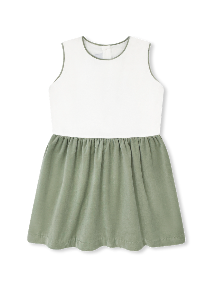 Beatrice Dress - Winter White Velvet, Leyland Green Velvet