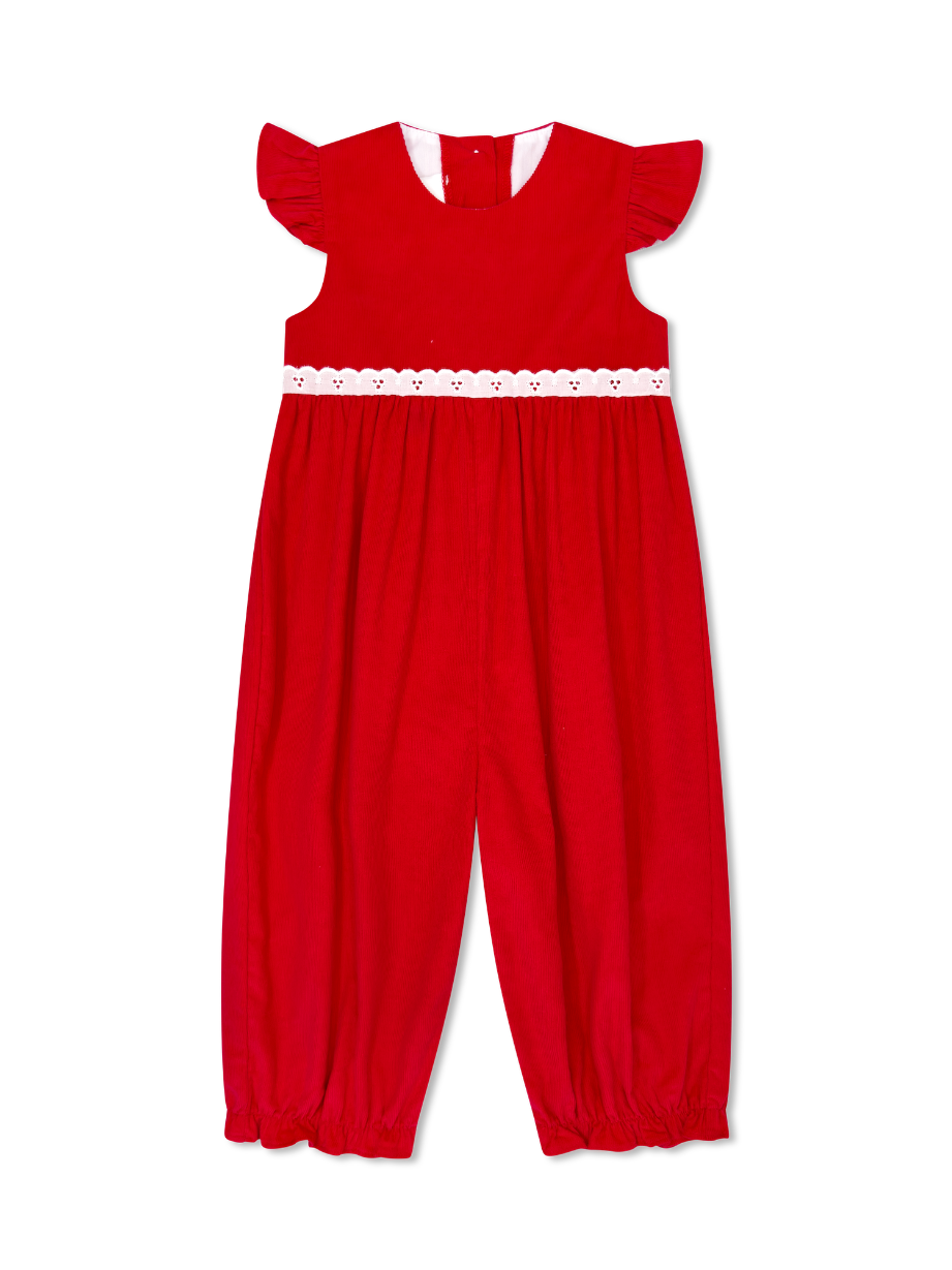 Angel Romper - High Point Red Corduroy, Eyelet