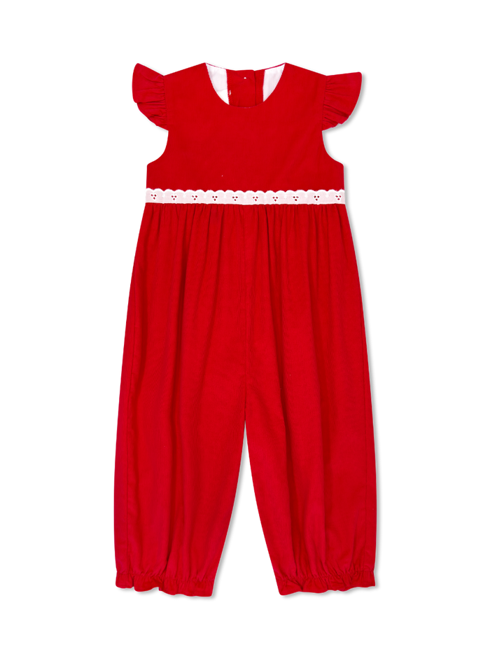 Angel Romper - High Point Red Corduroy, Eyelet