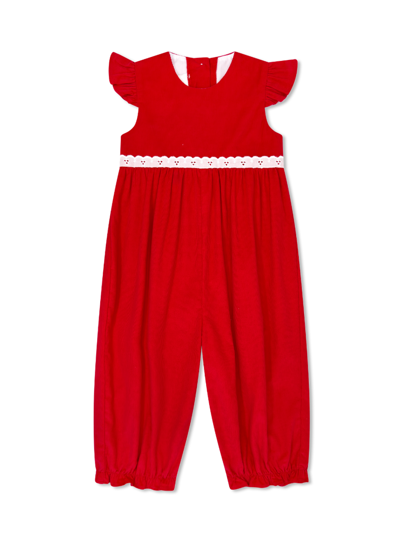 Angel Romper - High Point Red Corduroy, Eyelet