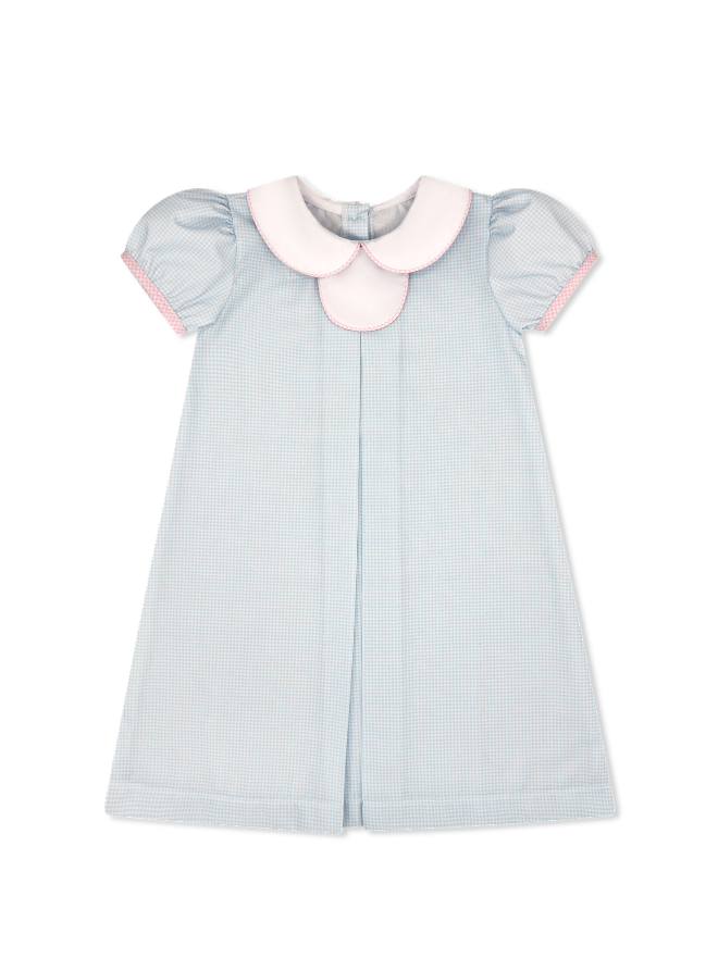 Timeless Tab Dress - Baby Blue Minigingham