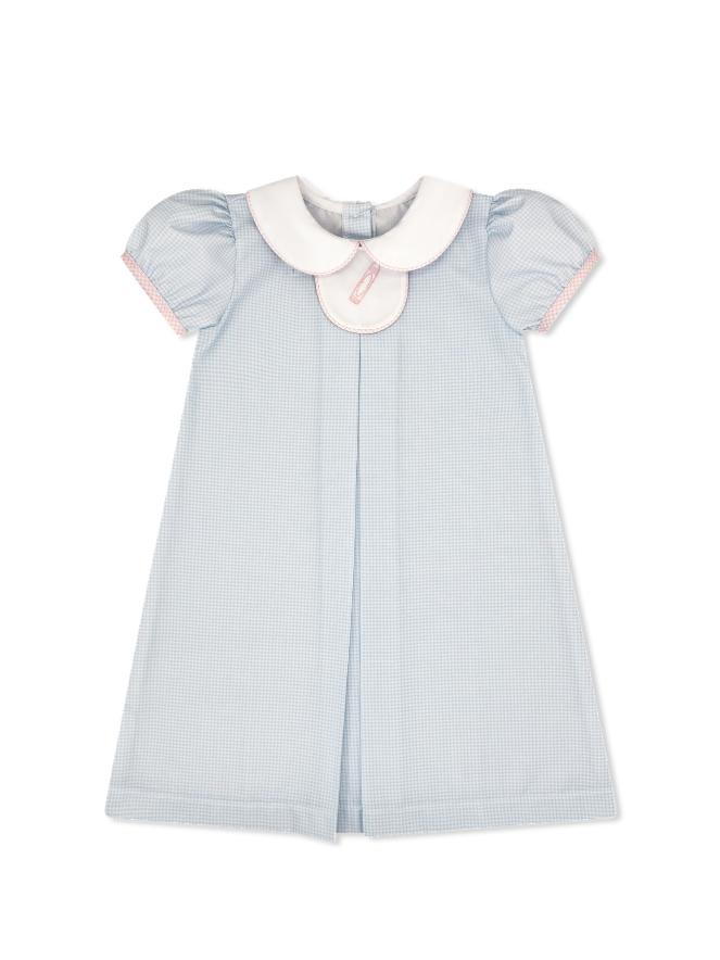 Timeless Tab Dress - Baby Blue Minigingham