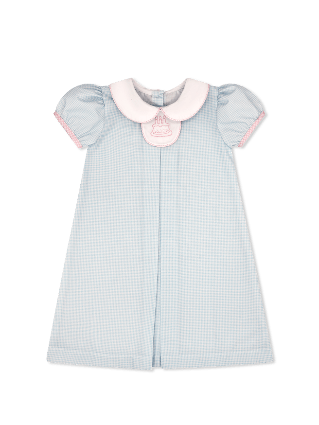 Timeless Tab Dress in Baby Blue Minigingham Timeless Tab Dress in Baby Blue Minigingham