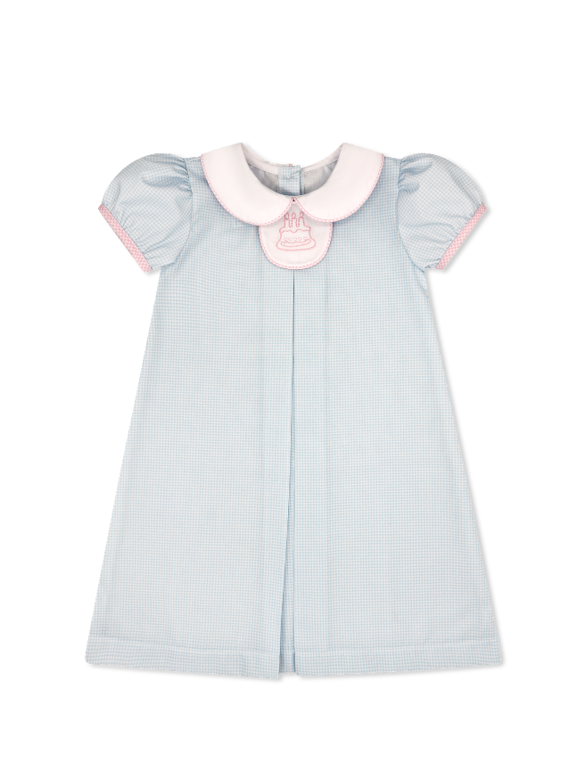 Timeless Tab Dress - Baby Blue Minigingham