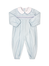 Christopher Romper Long Sleeve - Baby Blue Minigingham