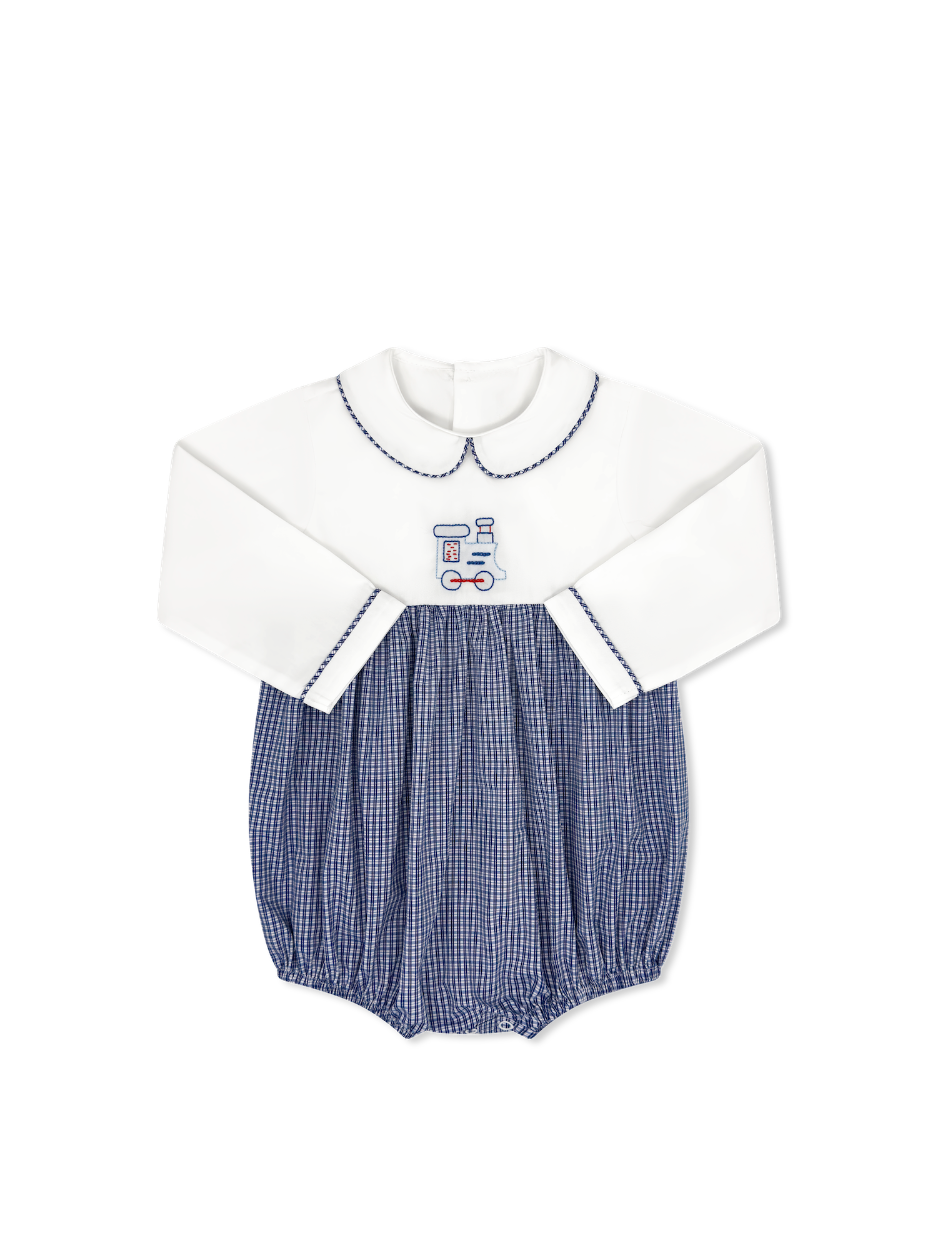 Baby Bea Bubble Long Sleeve - Nolan Navy Check, Train