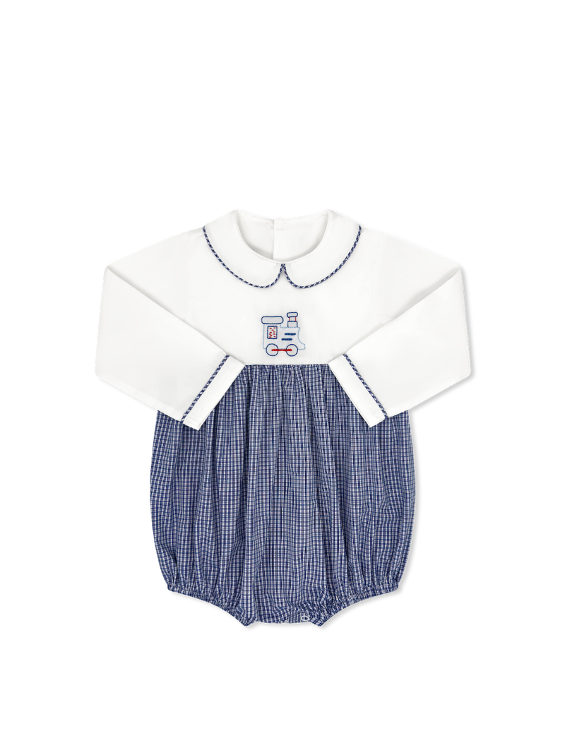 Baby Bea Bubble Long Sleeve - Nolan Navy Check, Train