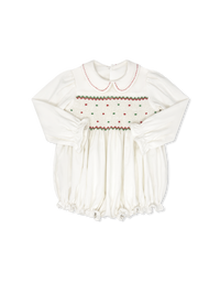 Clara Bubble Long Sleeve - Dreamy White Corduroy, Red and Green Smocking