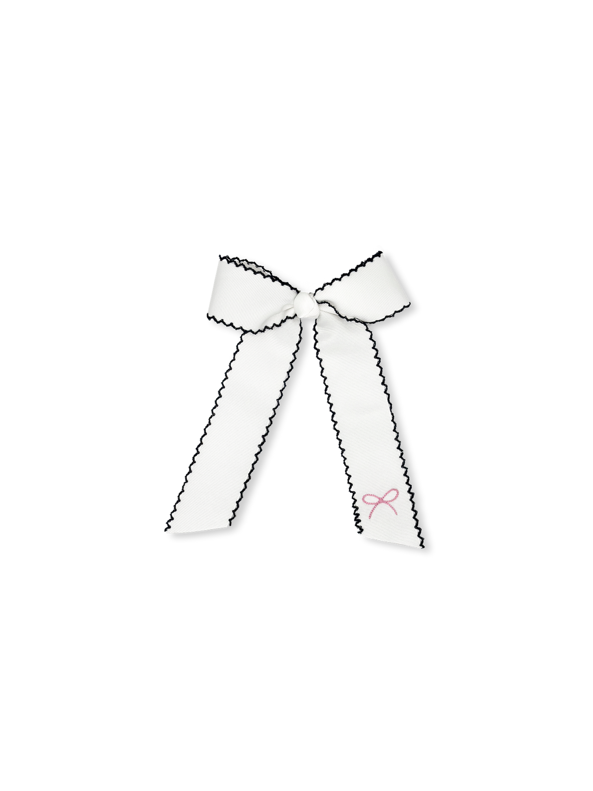 Lola Long Bow - White with Navy Picot