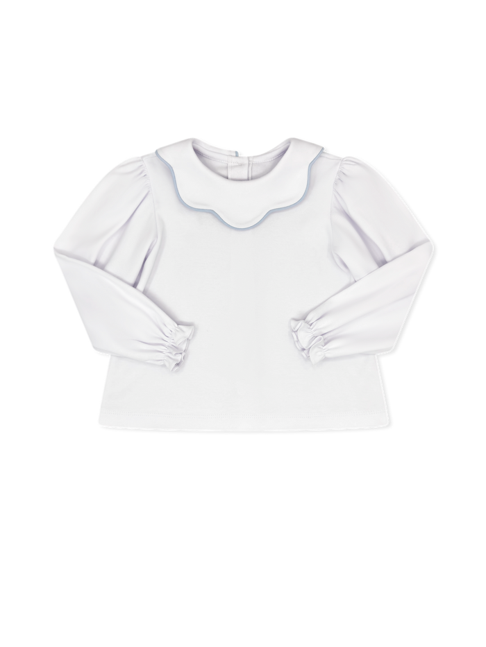 Scarlett Scallop Blouse Long Sleeve - Legacy White, Bluffton Blue