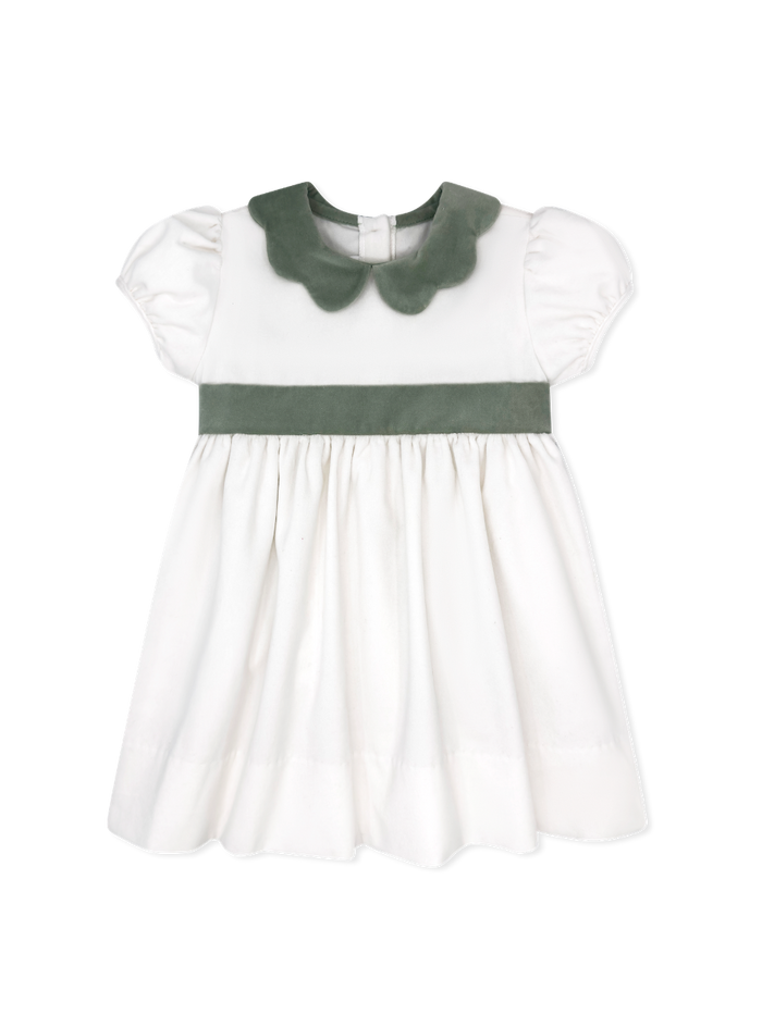 Blakely Band Dress - Winter White Velvet, Leyland Green Velvet