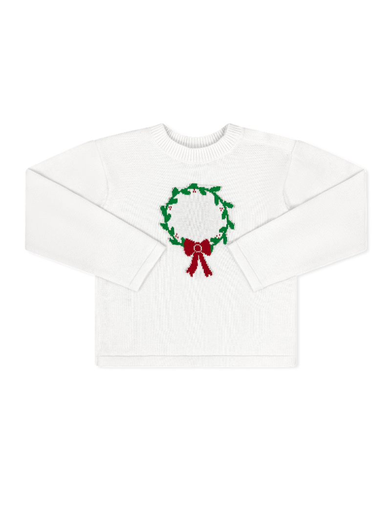 Cozy Up Sweater - Sterling White, Wreath