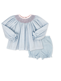 Betsy Bloomer Set Long Sleeve - Baker Blue Minigingham, Polite Pink