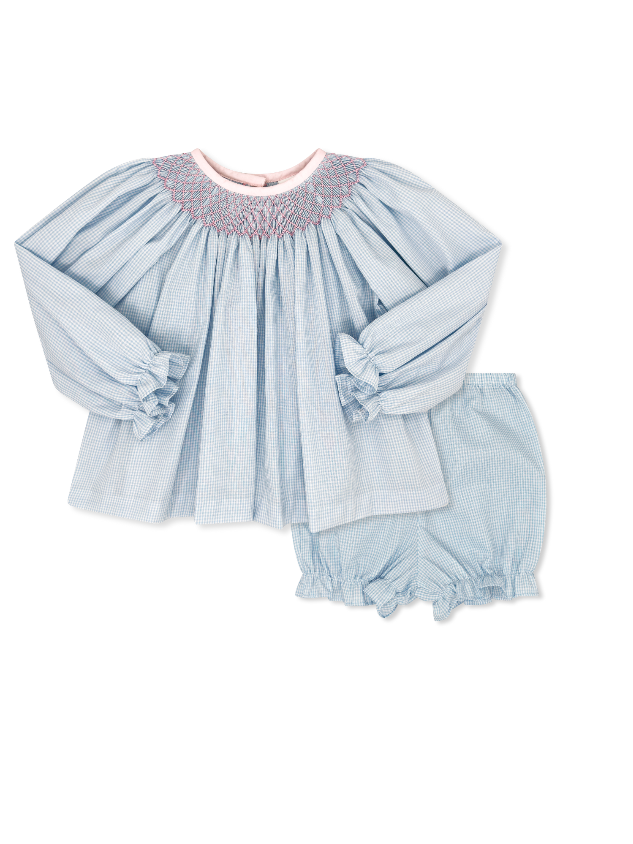 Betsy Bloomer Set Long Sleeve - Baker Blue Minigingham, Polite Pink