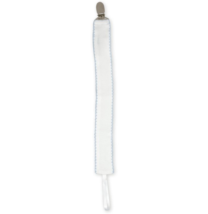 Legacy Pacifier Clip - Park White, Blue Picot - Classic Core Baby | Lullaby Set