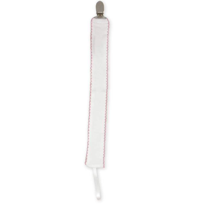 Legacy Pacifier Clip - Park White, Pink Picot - Classic Core Baby | Lullaby Set