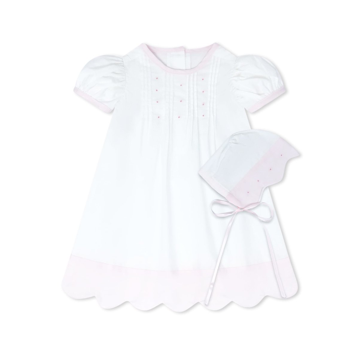 1956 Daygown Set - Blessings White with Pink Scallop Batiste - Classic Core Baby | Lullaby Set