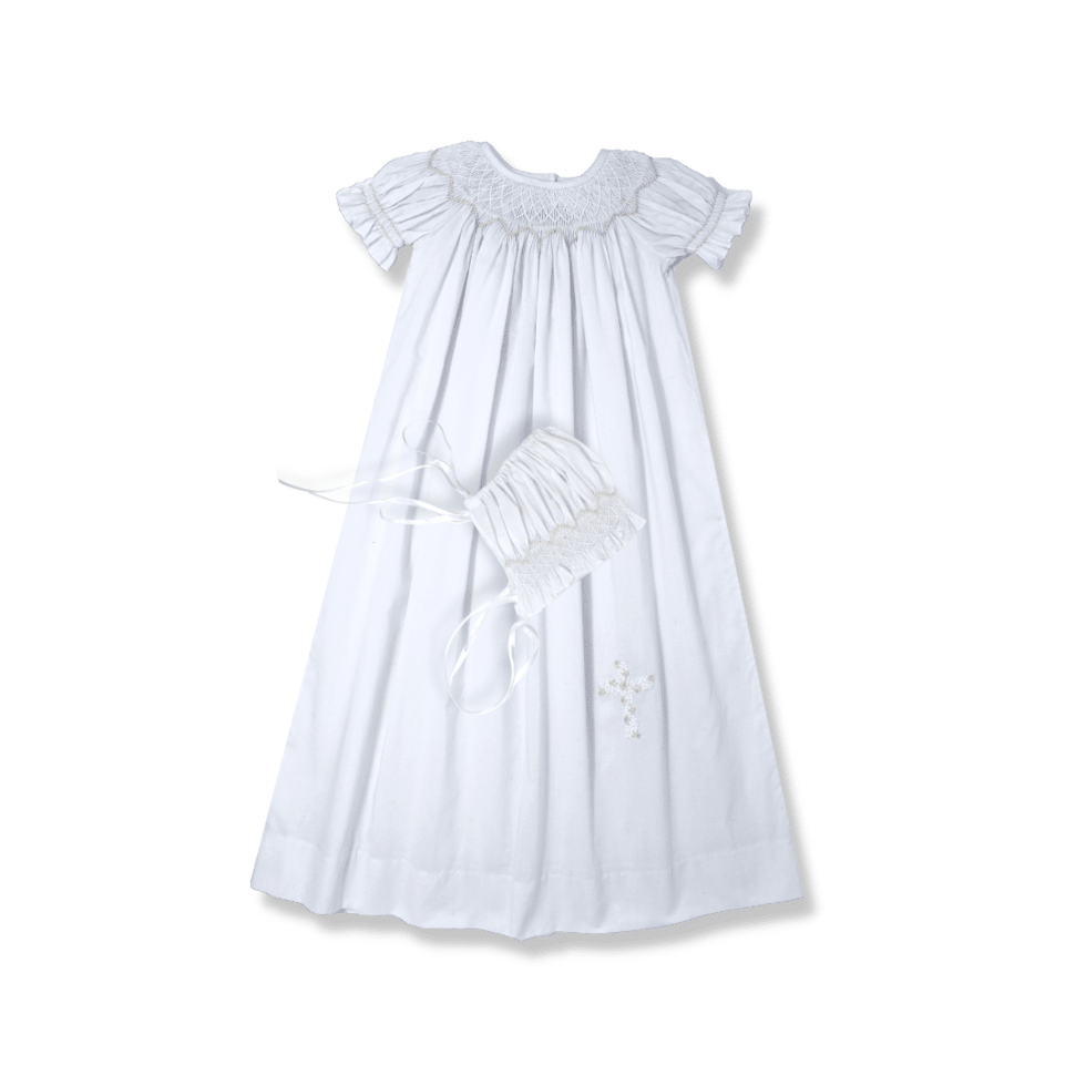 Rosebud Daygown Set - Blessings White, Cross and Smocking - Classic Core Baby | Lullaby Set