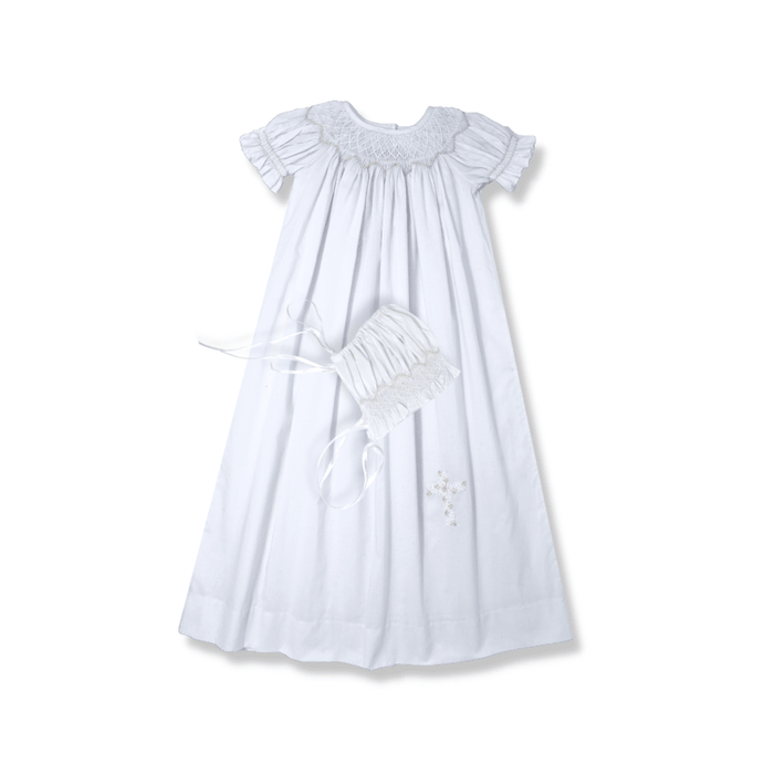 Rosebud Daygown Set - Blessings White, Cross and Smocking - Classic Core Baby | Lullaby Set