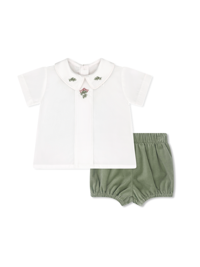 Jonathan Bloomer Set - Winslow White Batiste, Leyland Green Velvet, Holly