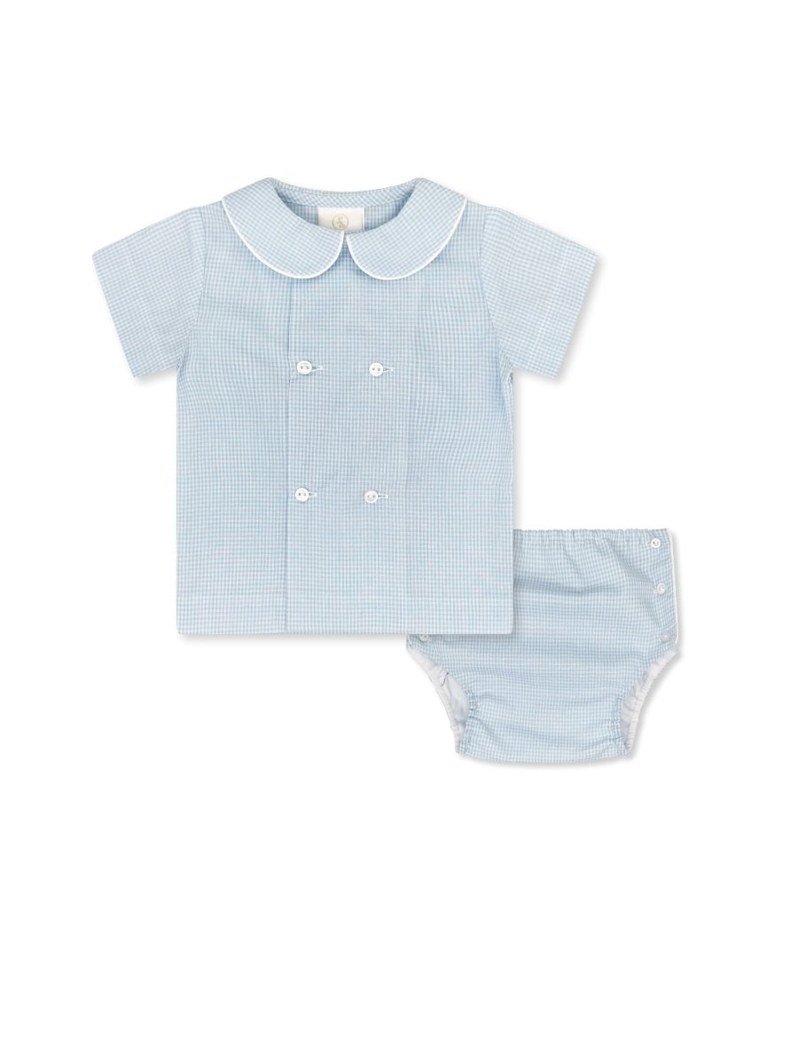 Arlington Diaper Set - Light Blue Minigingham - Classic Core Baby | Lullaby Set