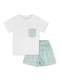 Charlie Short Set - Legacy White, Memphis Aqua Stripe