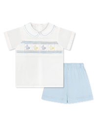 Noah Ribbon Short Set - Blessings White, Beaumont Blue