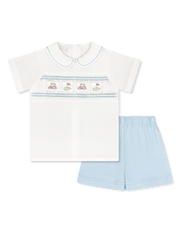 Noah Ribbon Short Set - Blessings White, Beaumont Blue