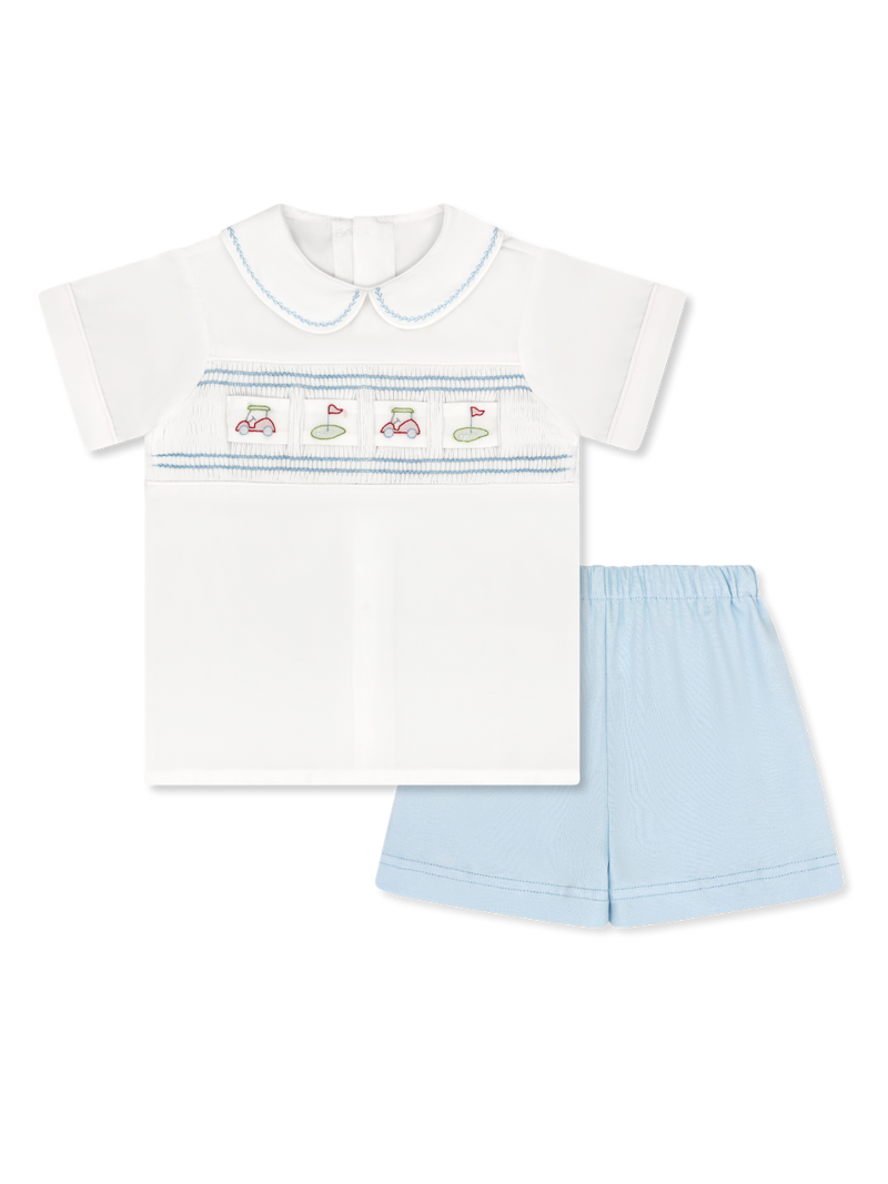 Noah Ribbon Short Set - Blessings White, Beaumont Blue