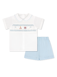 Noah Ribbon Short Set - Blessings White, Beaumont Blue