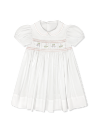 Ruth Ribbon Dress - Blessings White, Pleasant Pink