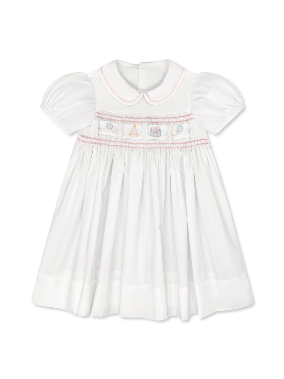 Ruth Ribbon Dress - Blessings White, Pleasant Pink