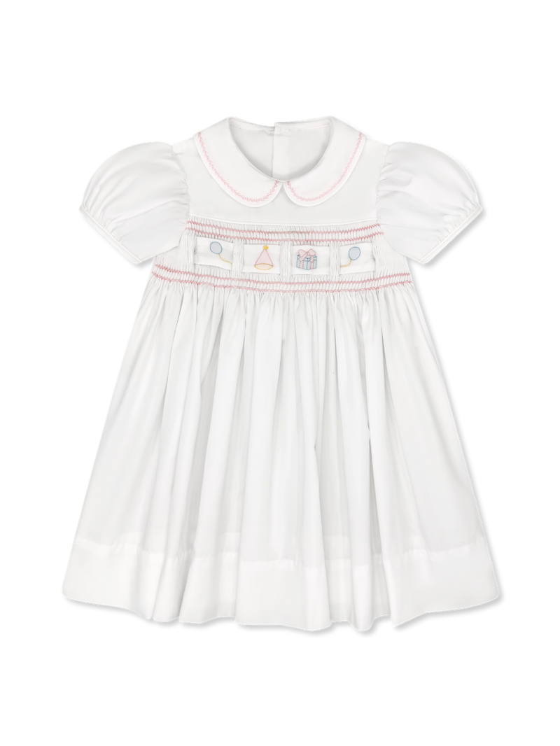 Ruth Ribbon Dress - Blessings White, Pleasant Pink