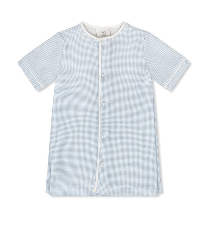 Welcome Little One Daygown - Baby Blue Minigingham Knit - Classic Core Baby | Lullaby Set