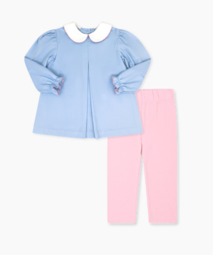Caroline Legging Set - Blue Corduroy with Pink Knit Leggings