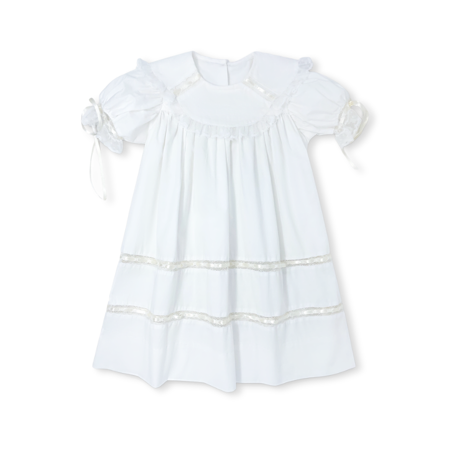 Donahue Dress - Blessings White Batiste, Ecru Satin
