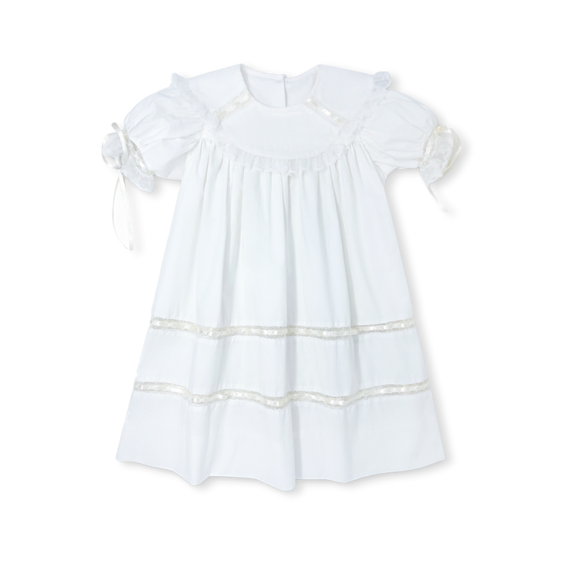 Donahue Dress - Blessings White Batiste, Ecru Satin