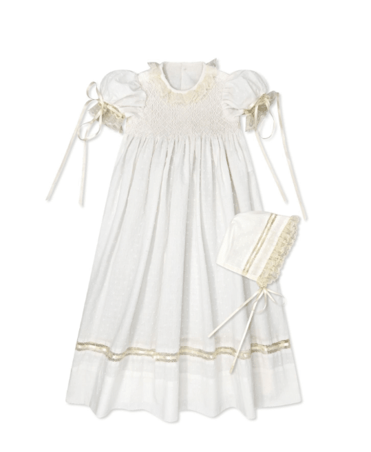 Margaret Daygown. - White Swiss Dot with Ecru Lace - Classic Baby | Lullaby Set