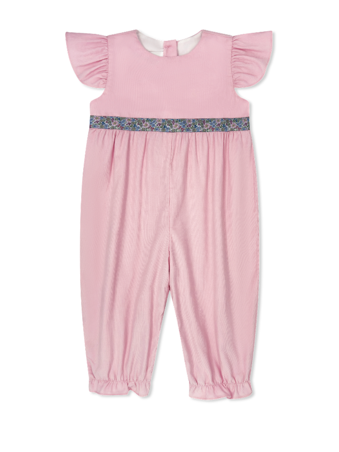 Angel Romper - Princeton Pink Corduroy with Middletown Floral Ribbon