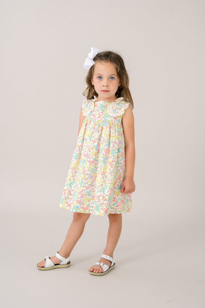 Frances Flap Dress - Bellflower Blossom, Buttercup Ministripe