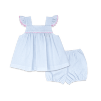 Sally Swing Set - Simply Blue Seersucker, Pink Ric Rac Trim - Classic Sets | Lullaby Set