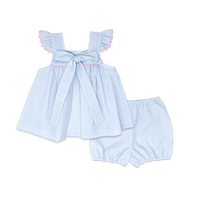 Sally Swing Set - Simply Blue Seersucker, Pink Ric Rac Trim - Classic Sets | Lullaby Set