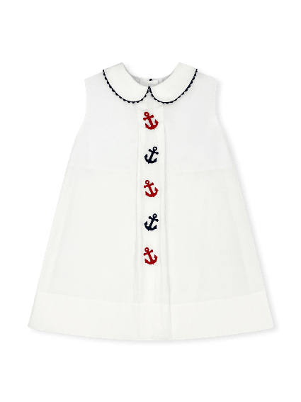 simply white dresses Bluebonnet Dress - White Seersucker with Anchors